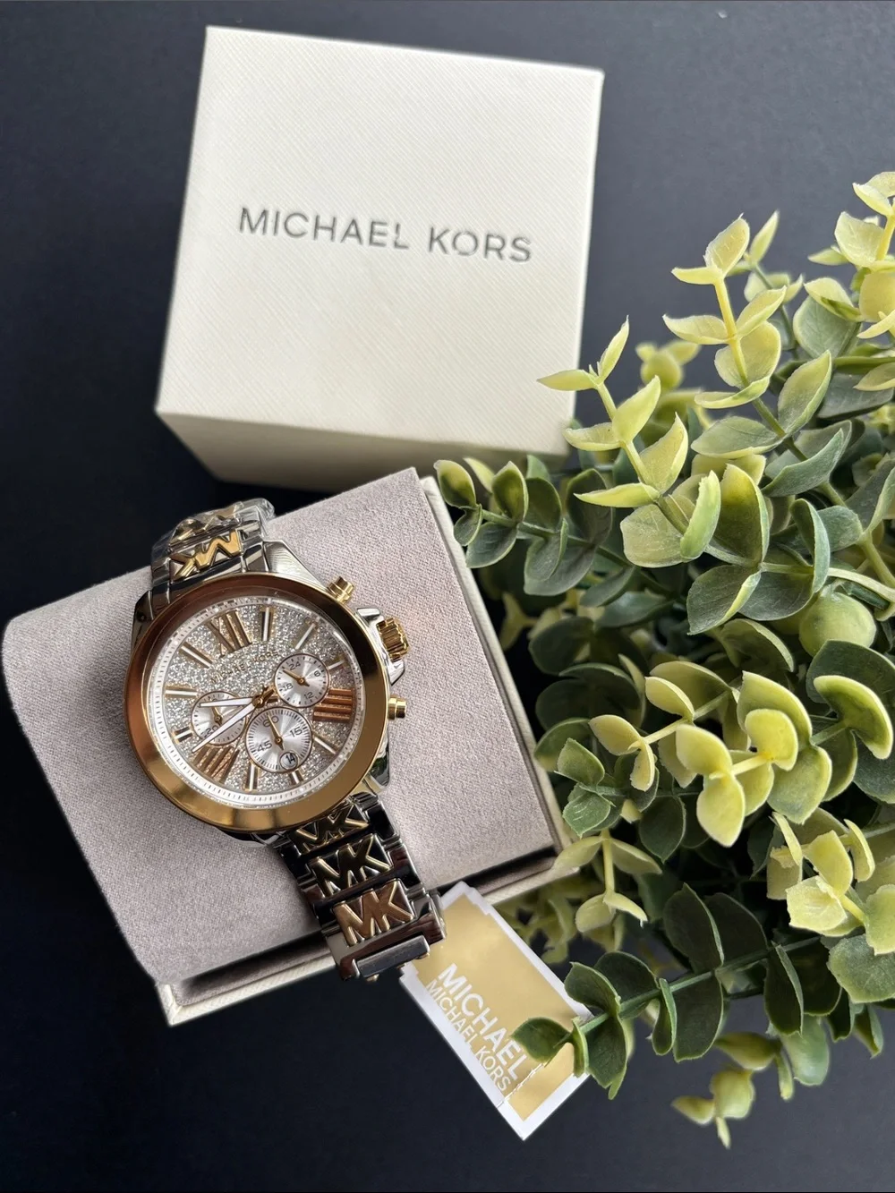 Michael Kors Two-Tone Rose Gold and Silver Pavé Dial Chronograph Watch